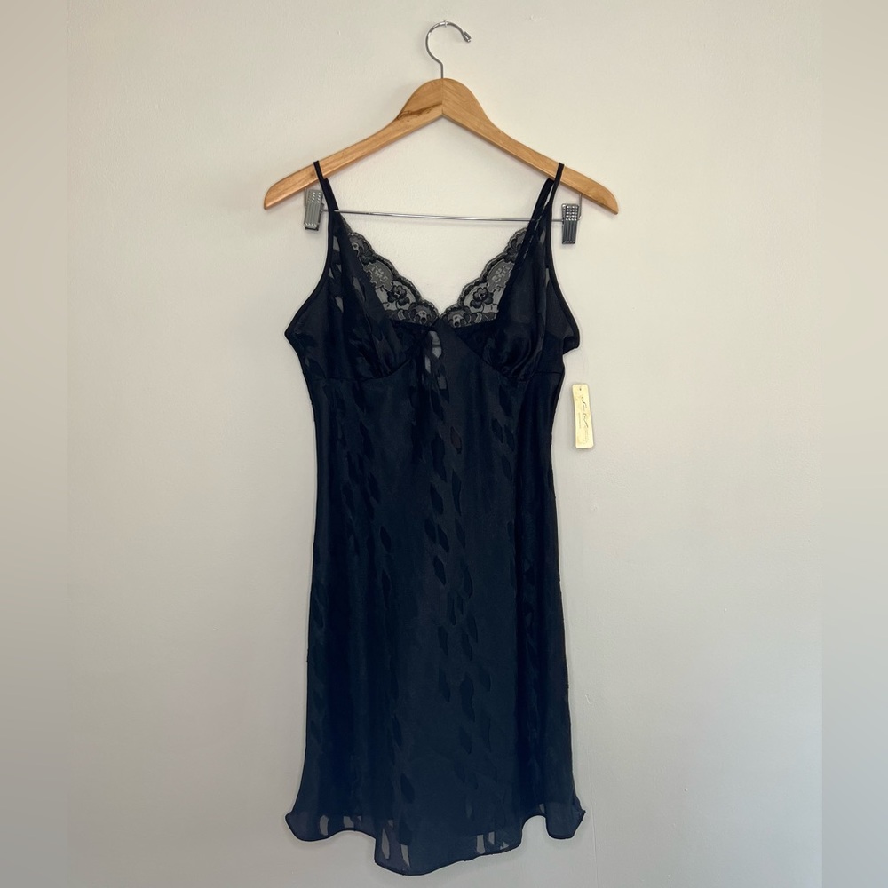 Y2K Black Lace Sequin Silky Slip Dress